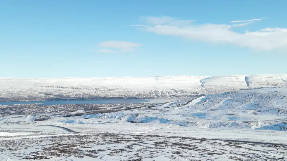 Akureyri and Eyjafjörður from the air in winter